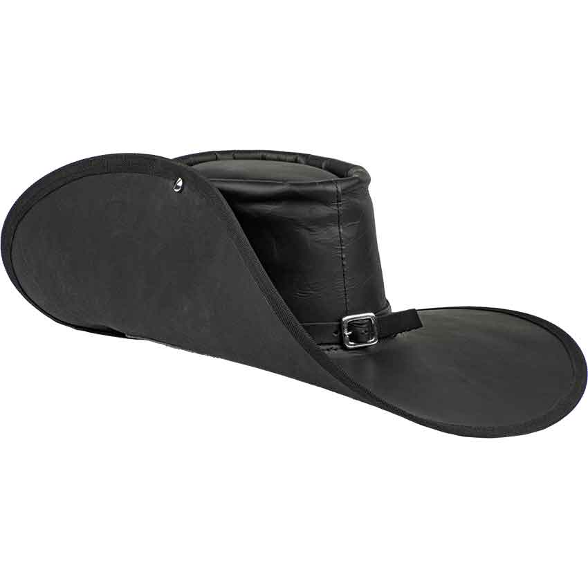 NauticalMart Period Clothing - Leather Cavalier Hat - Medium (Left Brim Up)  Black