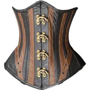 Steampunk Striped Leather Clasp Underbust Corset