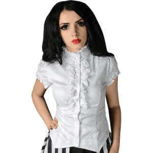 White Ruffled Short Sleeve Blouse