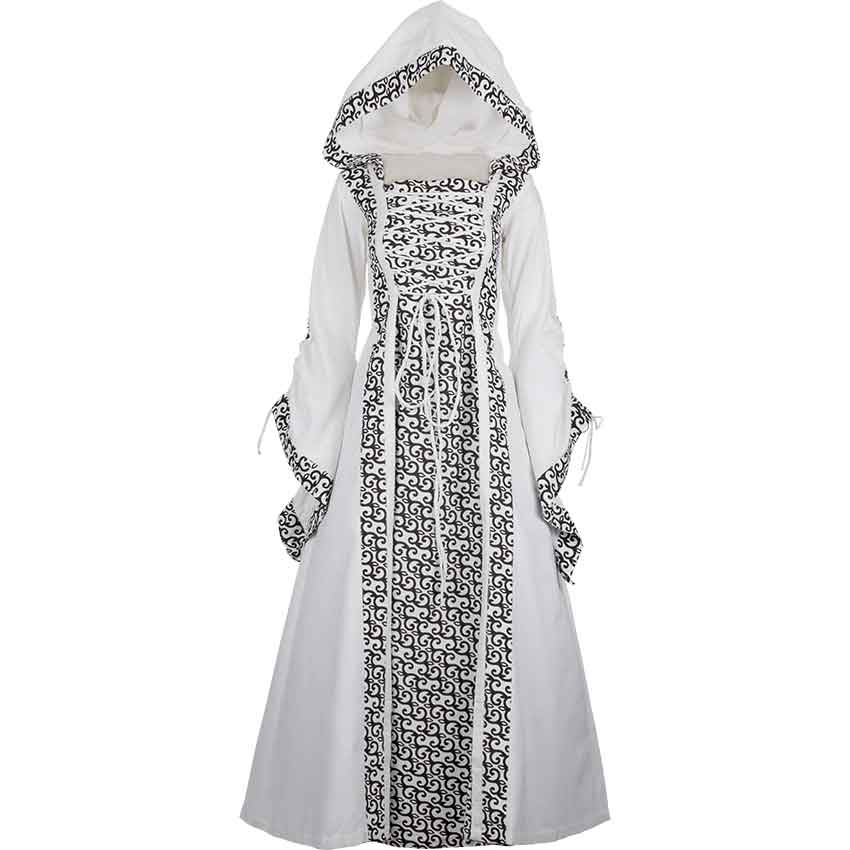 White Medieval Maiden Hooded Dress - MCI-108 - Medieval Collectibles