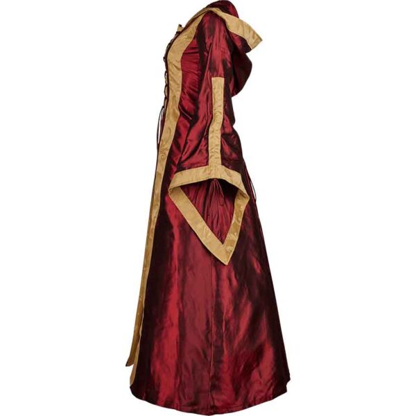 Hooded Renaissance Sorceress Gown - Burgundy and Gold