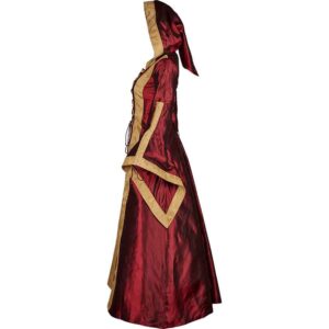 Hooded Renaissance Sorceress Gown - Burgundy and Gold