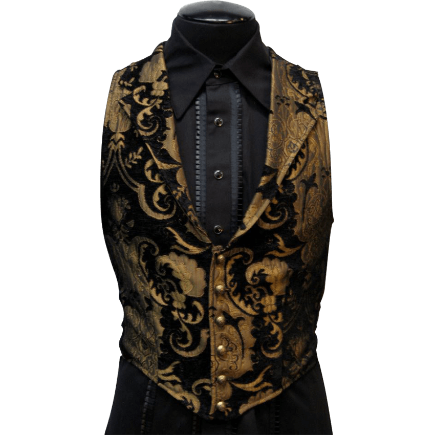 Black Dress Vest Mens Devil Fashion Men's Black & Gold Damask Vest Waistcoat  – Gothic Steampunk Aristocrat Style – Button Front Prom Vest And Tie