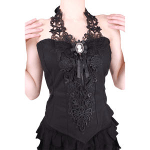 Gothic Queen Applique Lace Cameo Top