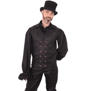Mens Black Paisley Double Breasted Waistcoat
