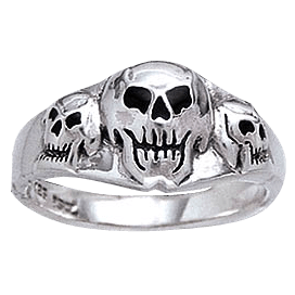 Triple Skull Silver Ring
