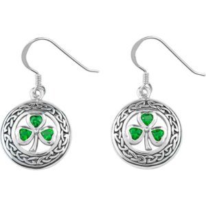 White Bronze Shamrock Gem Dangle Earrings