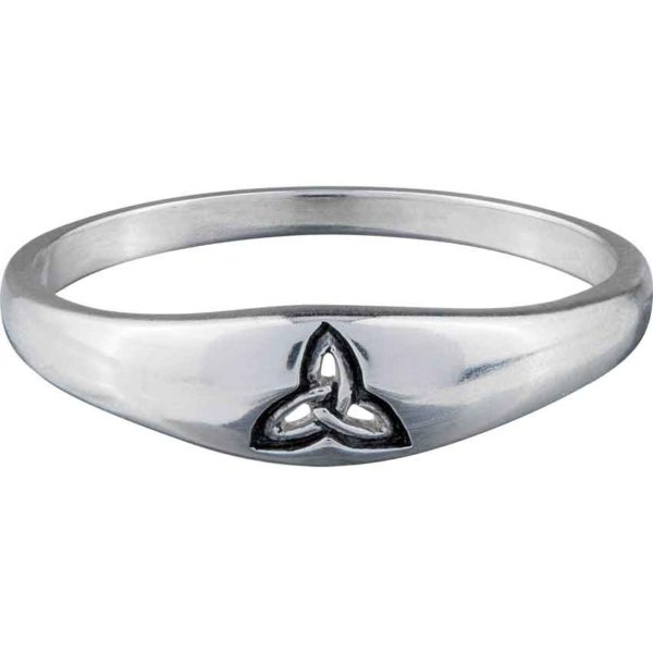 White Bronze Engraved Triquetra Ring