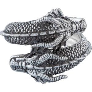 White Bronze Dual Dragon Wrap Ring