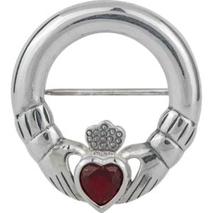 White Bronze Gemstone Claddagh Brooch