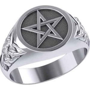 White Bronze Celtic Pentacle Ring