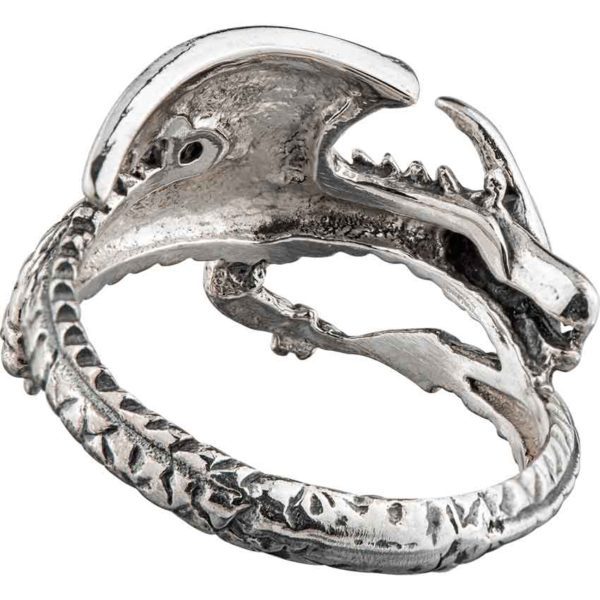 White Bronze Coiled Dragon Ring