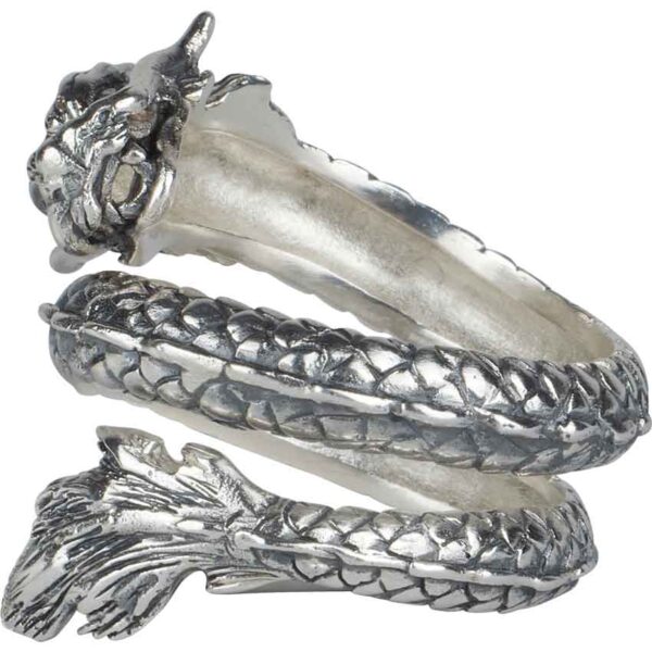 White Bronze Coiled Eastern Dragon Ring