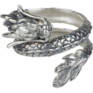 White Bronze Coiled Eastern Dragon Ring