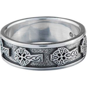 White Bronze Sideways Celtic Cross Ring