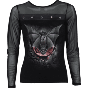 Womens Vampire Bat Mesh Sleeve Top