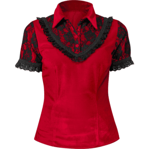 Gothic Red Velvet Lace Collar Shirt