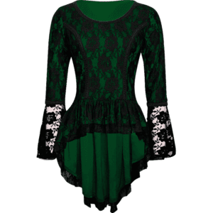 Gothic Lacy Green Velvet Scoop Neck Blouse