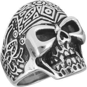 Stainless Steel Patterned Skull Ring