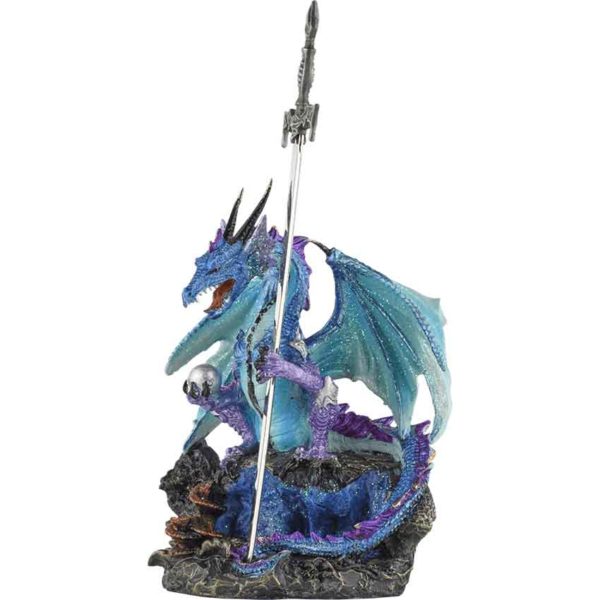 Blue Dragon with Sword Statue