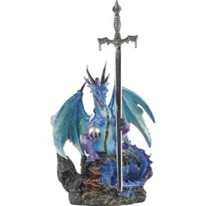 Blue Dragon with Sword Statue