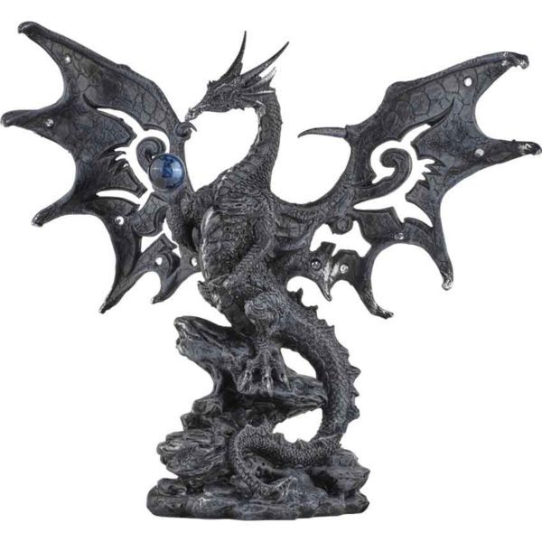 Black Dragon with Cut-Out Wings Statue