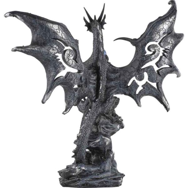 Black Dragon with Cut-Out Wings Statue