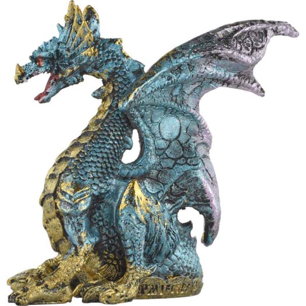Small Seated Aquamarine and Gold Dragon Statue