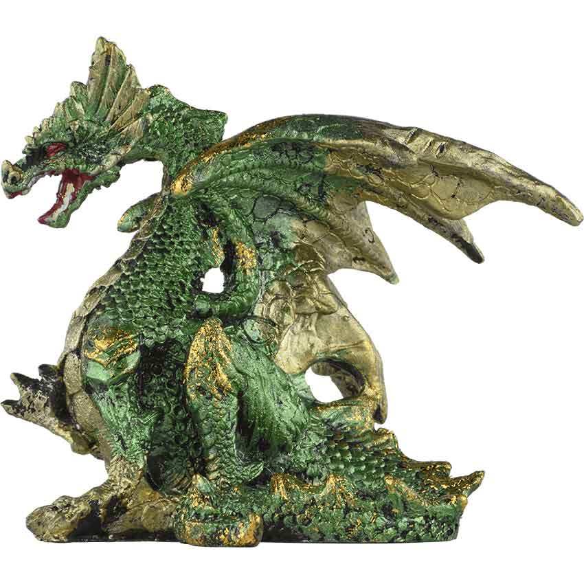 Small Seated Emerald and Gold Dragon Statue