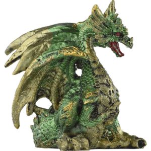 Small Seated Emerald and Gold Dragon Statue