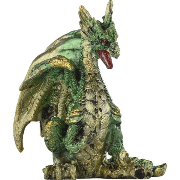 Small Seated Emerald and Gold Dragon Statue