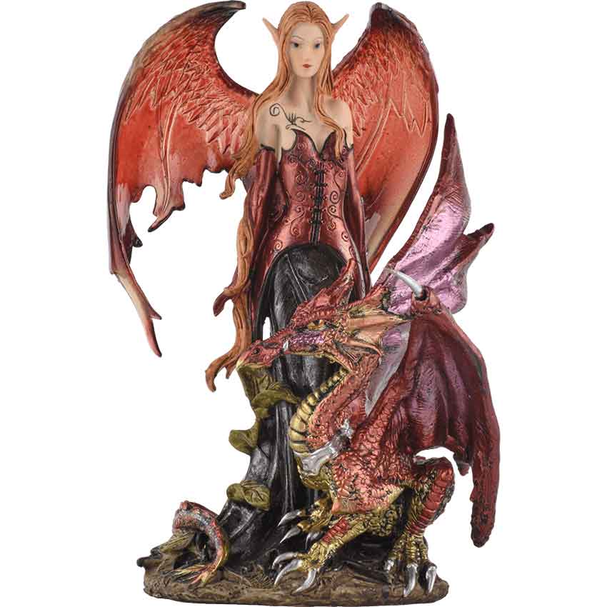 Elven Fairy with Red Dragon Statue