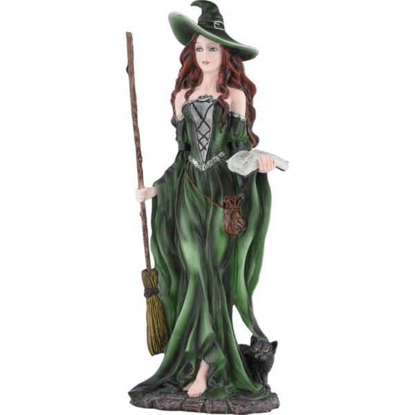 Witch Holding Broom Statue