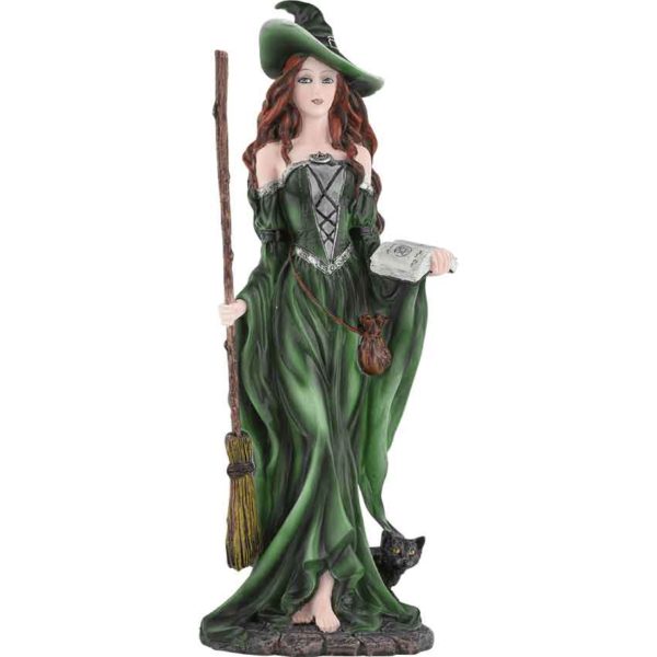 Witch Holding Broom Statue