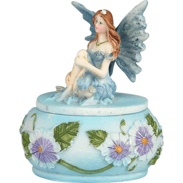 Fairy on Blue Flower Trinket Box