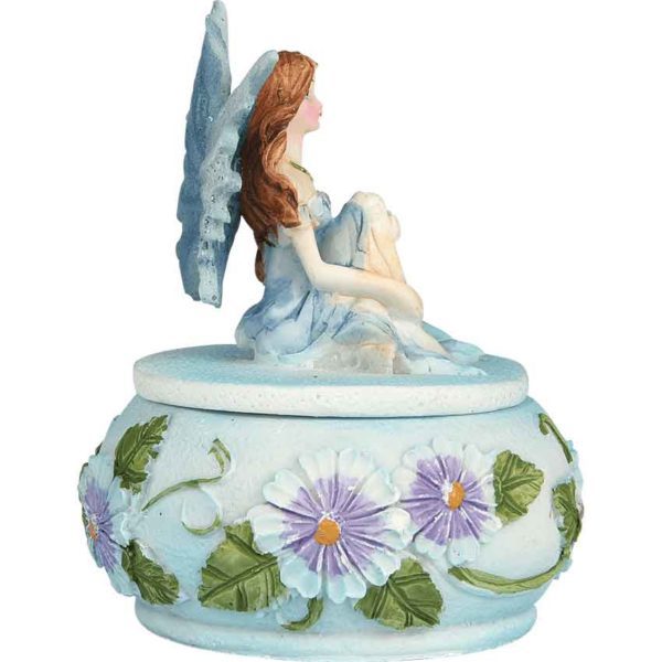 Fairy on Blue Flower Trinket Box