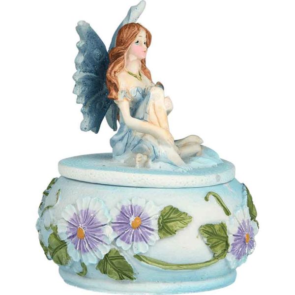 Fairy on Blue Flower Trinket Box