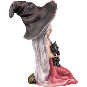 Witchy Girl with Cat Statue
