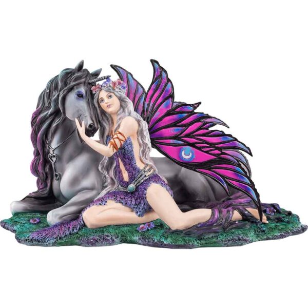 Purple Moon Fairy with Unicorn Statue