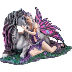 Purple Moon Fairy with Unicorn Statue
