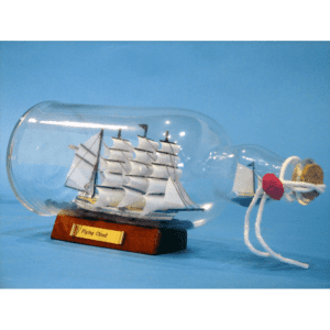 Blue Flying Cloud Ship in a Bottle