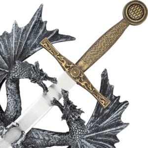 Double Dragon With Sword Wall Plaque