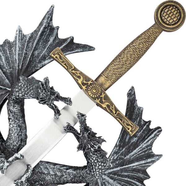 Double Dragon With Sword Wall Plaque