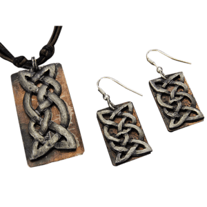 Antiqued Silver and Copper Celtic Knot Necklace and Earring Set