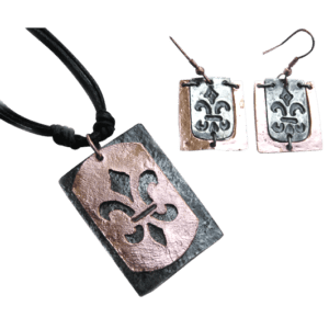 Copper with Silver Fleur de Lis Jewelry Set