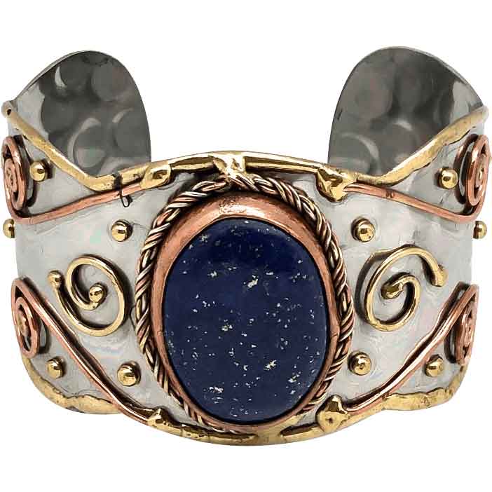 Mixed Metal Lapis Cuff Bracelet