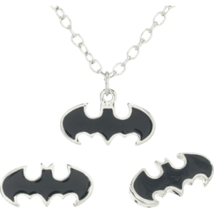 Black Enamel Batman Necklace and Earrings Set