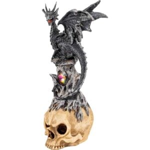 Gray Dragon on Jeweled Skull Statue