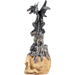 Gray Dragon on Jeweled Skull Statue