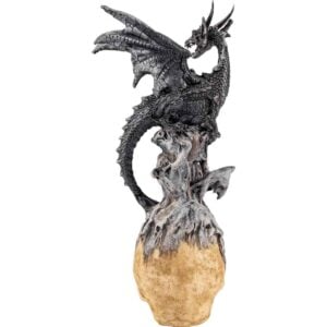 Gray Dragon on Jeweled Skull Statue